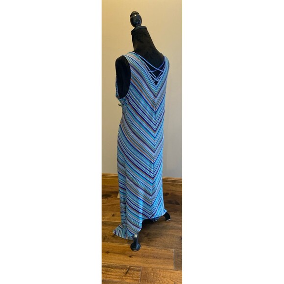 Apt. 9 Maxi Dress Sz XL Sleeveless Criss Cross Back Striped Blue Orange Stretchy - Picture 4 of 12
